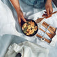 Picknick Bundle: Kokosnuss Schalen, Bambus Besteck für 2 Personen + moderner Jutebeutel