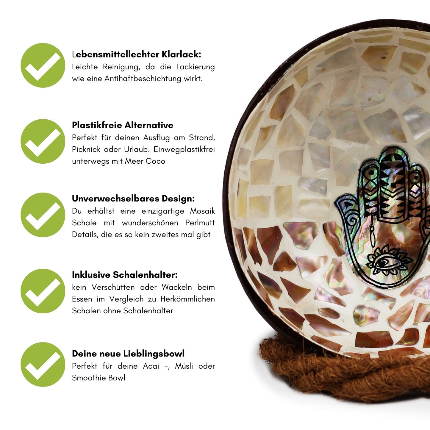 BORNEO - Kokosnuss Schale Mosaik Fatimas Hand