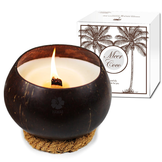 HAWAII - Duft Kerze in Kokosnuss Schale inkl. Untersetzer, Tropische Früchte Duft